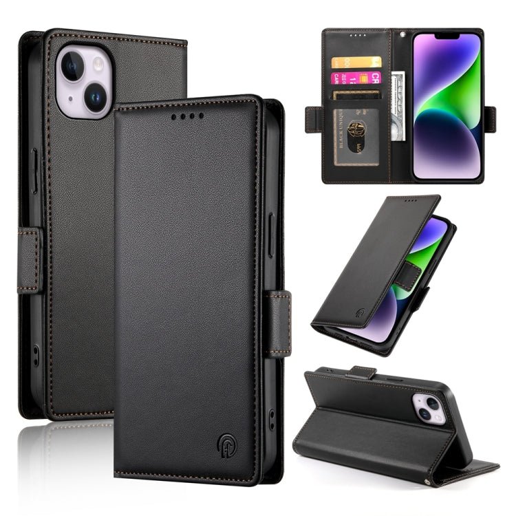 iPhone 14/15 Side Buckle Magnetic Frosted Leather Phone Case