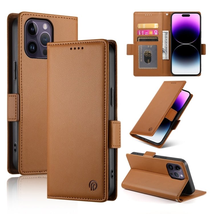 iPhone 14/15 Side Buckle Magnetic Frosted Leather Phone Case