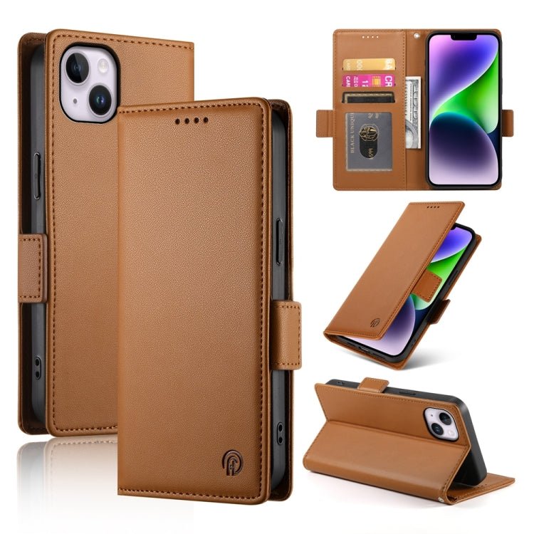 iPhone 14/15 Side Buckle Magnetic Frosted Leather Phone Case