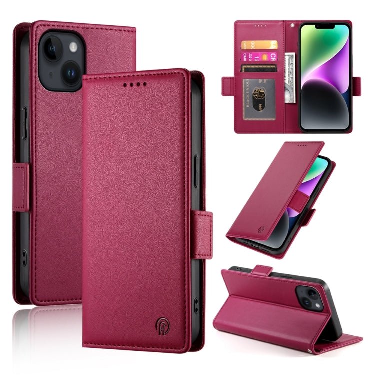 iPhone 14/15 Side Buckle Magnetic Frosted Leather Phone Case