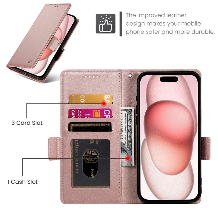 iPhone 14/15 Side Buckle Magnetic Frosted Leather Phone Case