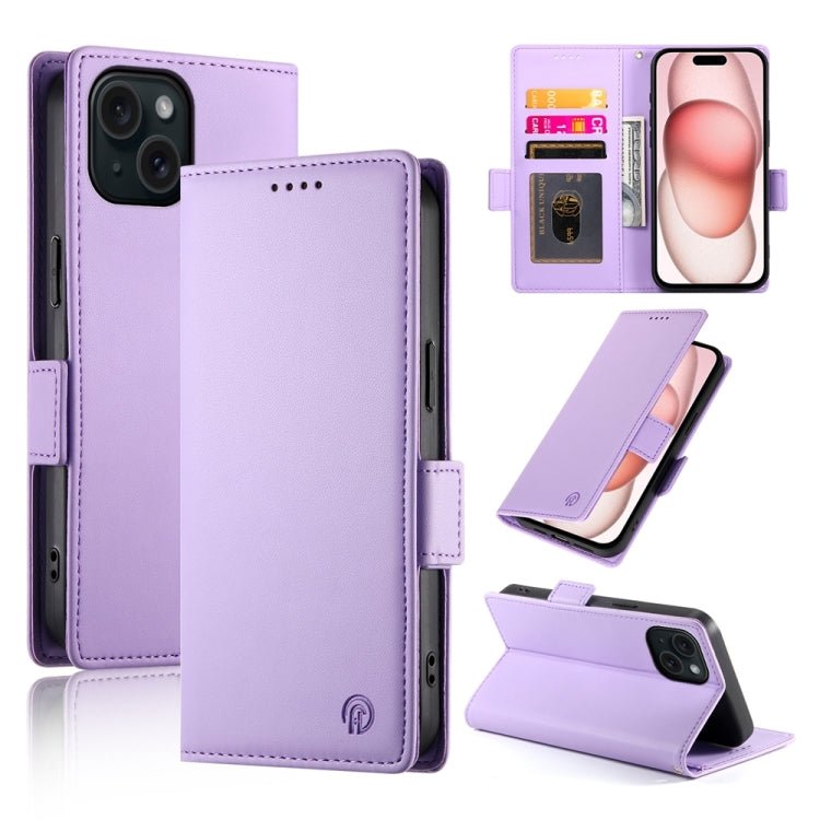 iPhone 14/15 Side Buckle Magnetic Frosted Leather Phone Case