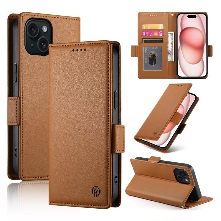 iPhone 14/15 Side Buckle Magnetic Frosted Leather Phone Case