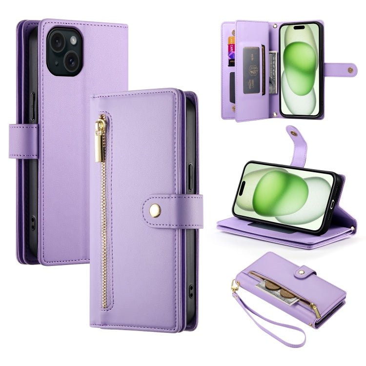 iPhone 14/15/16 Nine Card - slot Zipper Wallet Bag Leather Phone Case