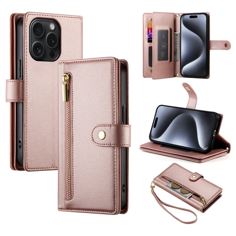 iPhone 14/15/16 Nine Card - slot Zipper Wallet Bag Leather Phone Case