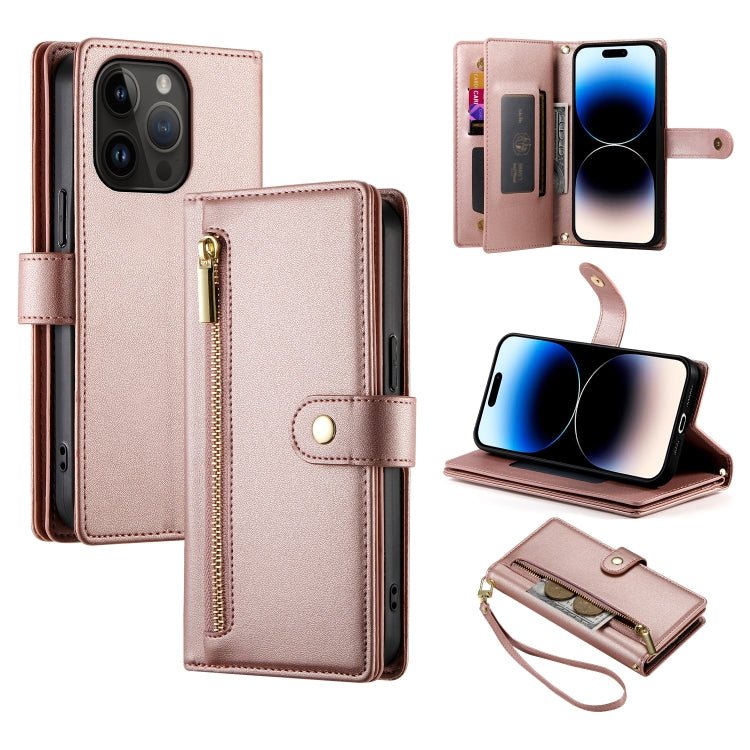 iPhone 14/15/16 Nine Card - slot Zipper Wallet Bag Leather Phone Case