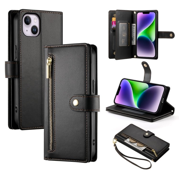 iPhone 14/15/16 Nine Card - slot Zipper Wallet Bag Leather Phone Case