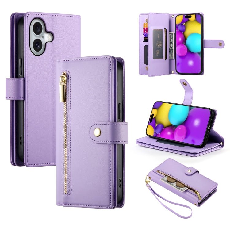 iPhone 14/15/16 Nine Card - slot Zipper Wallet Bag Leather Phone Case