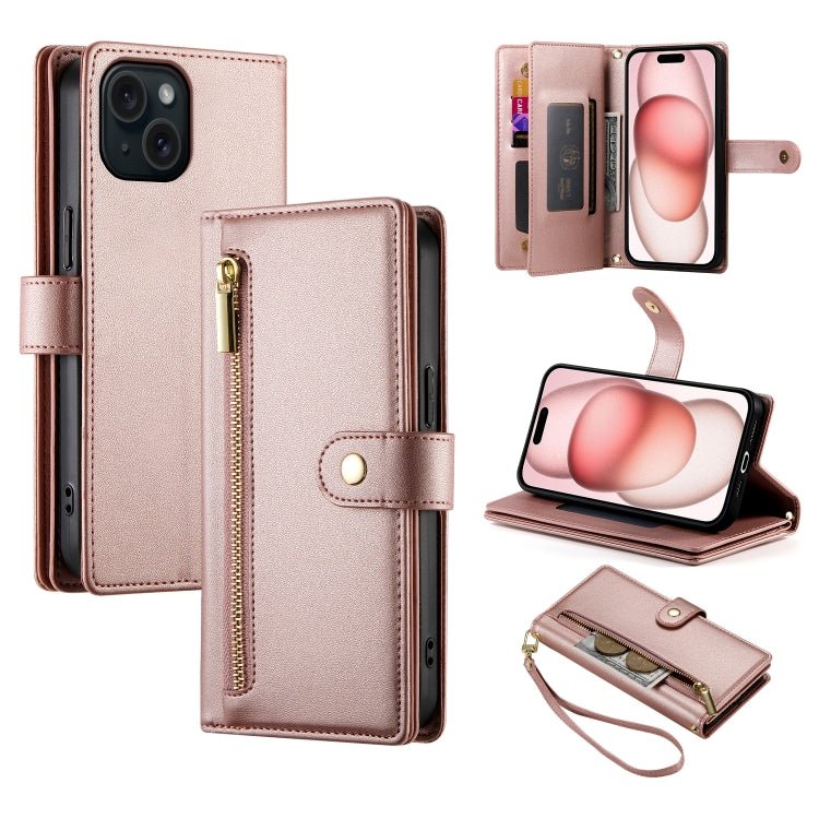 iPhone 14/15/16 Nine Card - slot Zipper Wallet Bag Leather Phone Case