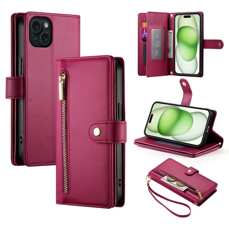 iPhone 14/15/16 Nine Card - slot Zipper Wallet Bag Leather Phone Case