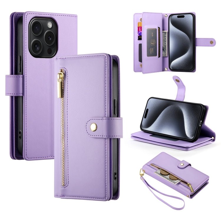 iPhone 14/15/16 Nine Card - slot Zipper Wallet Bag Leather Phone Case