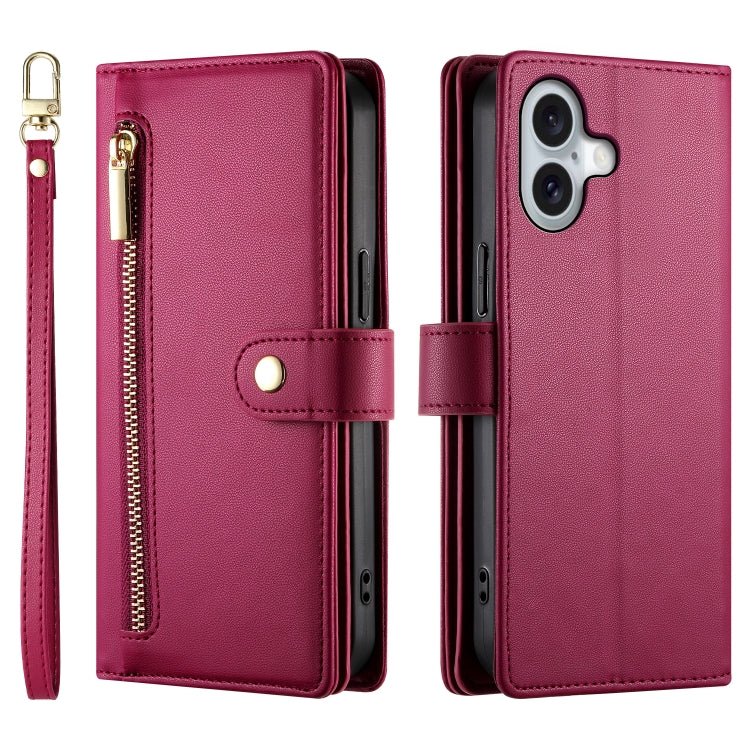 iPhone 14/15/16 Nine Card - slot Zipper Wallet Bag Leather Phone Case