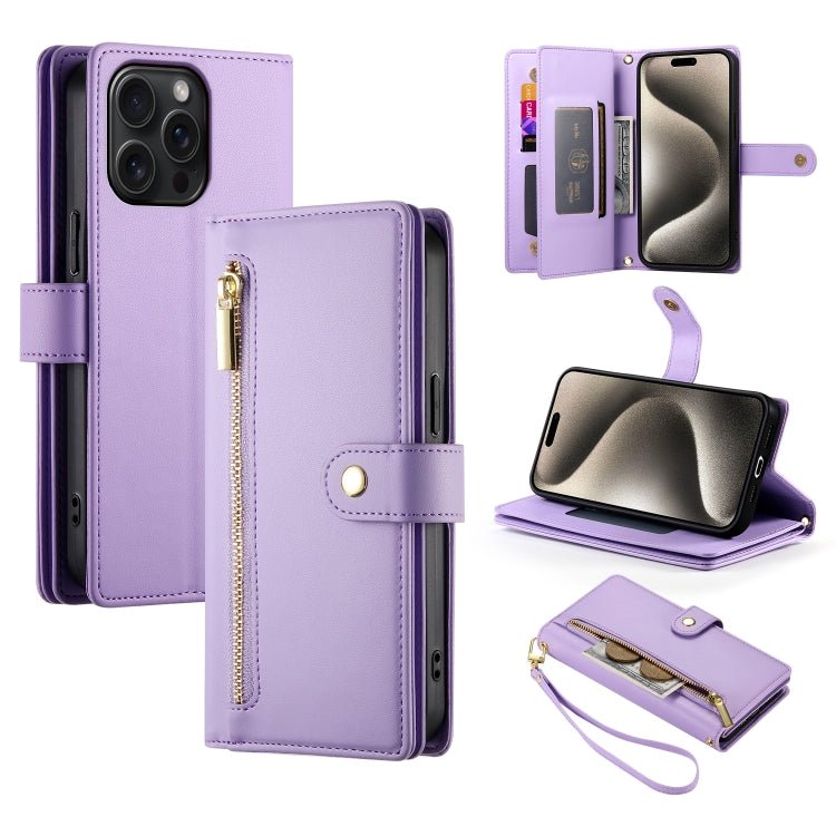 iPhone 14/15/16 Nine Card - slot Zipper Wallet Bag Leather Phone Case