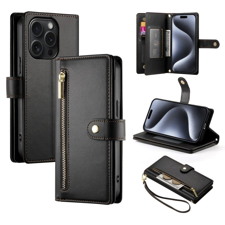iPhone 14/15/16 Nine Card - slot Zipper Wallet Bag Leather Phone Case