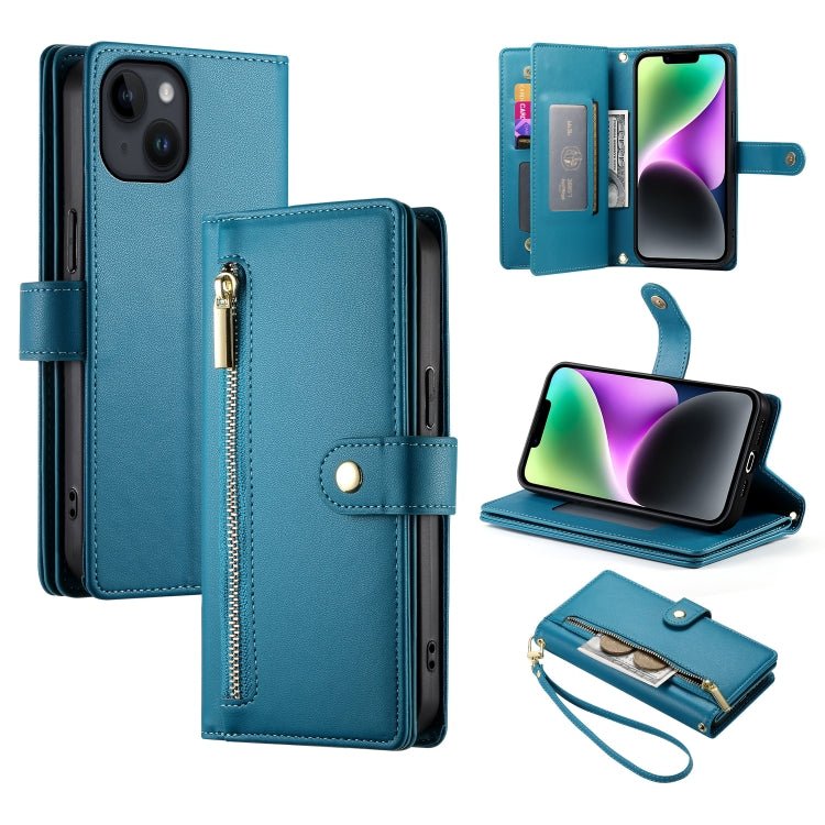 iPhone 14/15/16 Nine Card - slot Zipper Wallet Bag Leather Phone Case