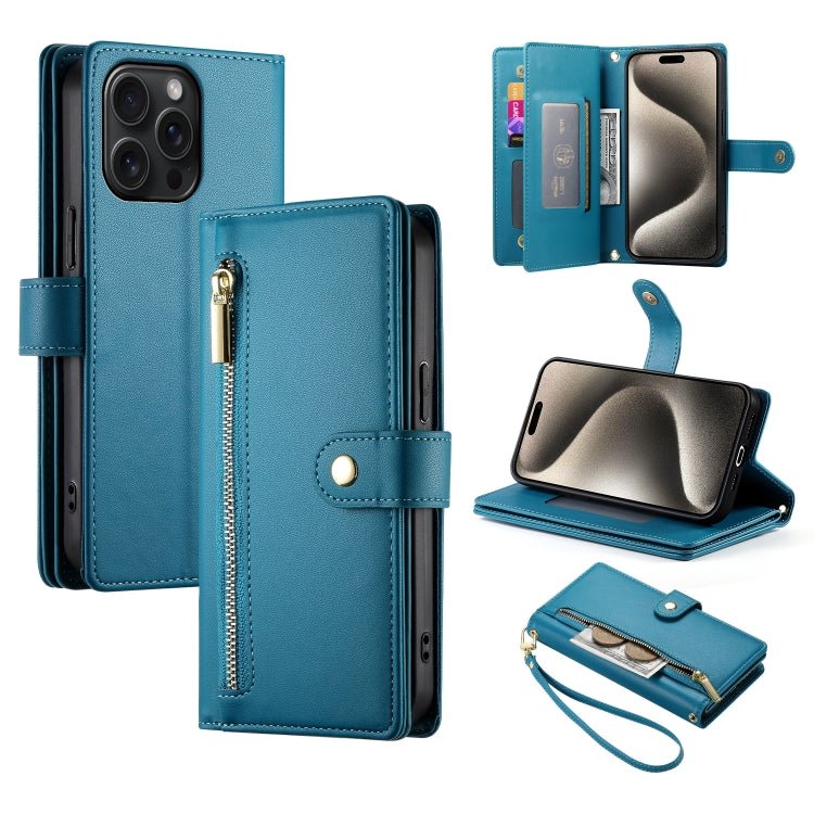 iPhone 14/15/16 Nine Card - slot Zipper Wallet Bag Leather Phone Case