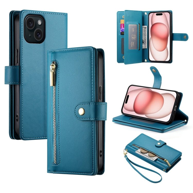 iPhone 14/15/16 Nine Card - slot Zipper Wallet Bag Leather Phone Case