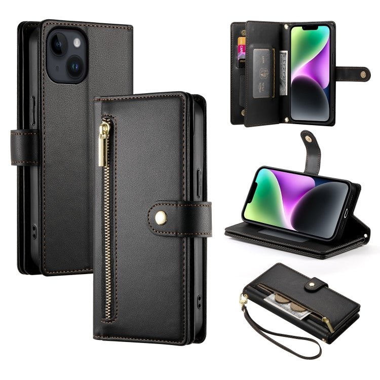 iPhone 14/15/16 Nine Card - slot Zipper Wallet Bag Leather Phone Case