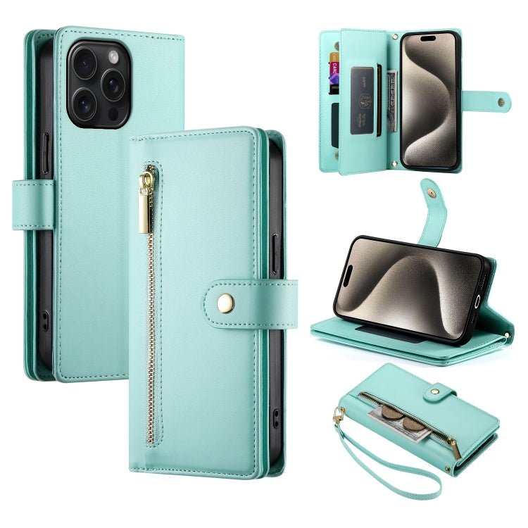 iPhone 14/15/16 Nine Card - slot Zipper Wallet Bag Leather Phone Case