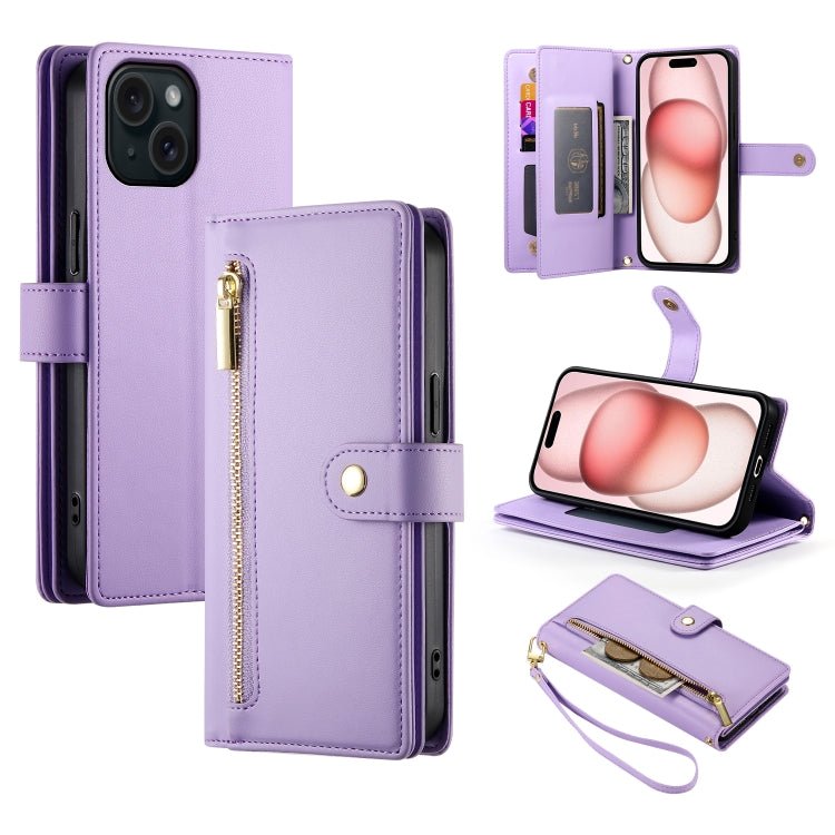 iPhone 14/15/16 Nine Card - slot Zipper Wallet Bag Leather Phone Case