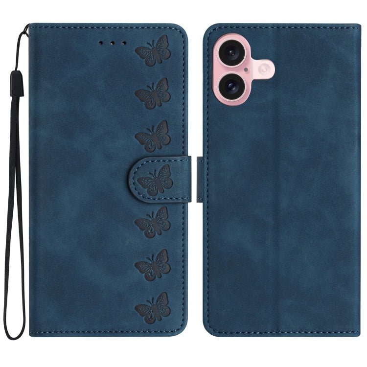 iPhone 14/15/16 Series Seven Butterflies Embossed Leather Phone Case