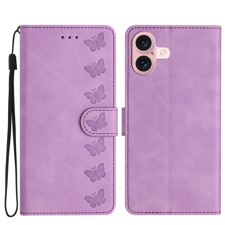 iPhone 14/15/16 Series Seven Butterflies Embossed Leather Phone Case