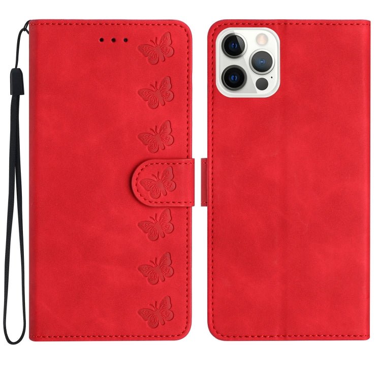 iPhone 14/15/16 Series Seven Butterflies Embossed Leather Phone Case