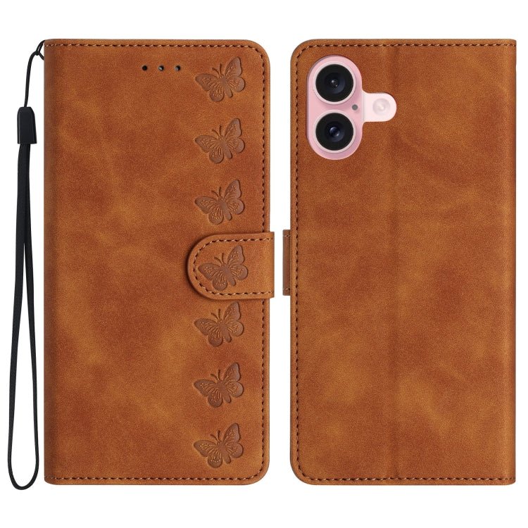 iPhone 14/15/16 Series Seven Butterflies Embossed Leather Phone Case