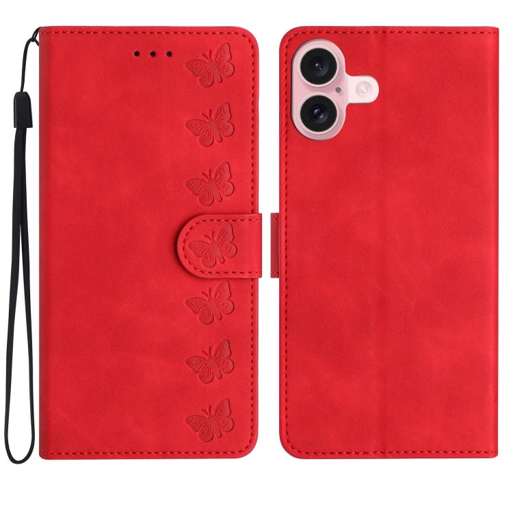 iPhone 14/15/16 Series Seven Butterflies Embossed Leather Phone Case