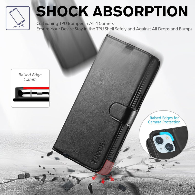 iPhone 15 4 Card Holder Kickstand PU Leather Magnetic Closure Protective Flip Cover - Gorilla Cases