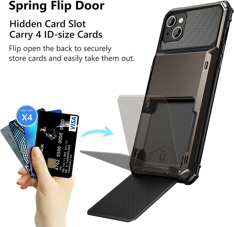 iPhone 15 Case Card Holder 4 - Card Dual Layer Heavy Duty Shockproof Wallet Case - Gorilla Cases