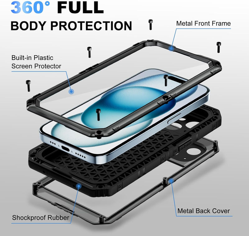 iPhone 15 Case Metal Heavy Duty Full Body Protective Defender Rugged Cover - Gorilla Cases