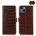 iPhone 15 Crocodile Top Layer Cowhide Leather Phone Case