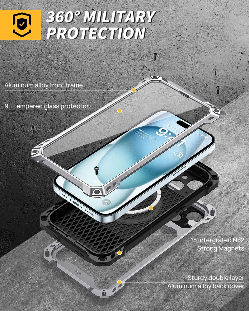 iPhone 15 Metal Case Heavy Duty Protective Rugged Full Body Magnetic Cover - Gorilla Cases