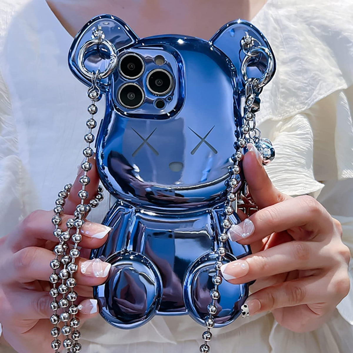 iPhone 15 Plus Teddy Bear Bling Case + Chain Strap