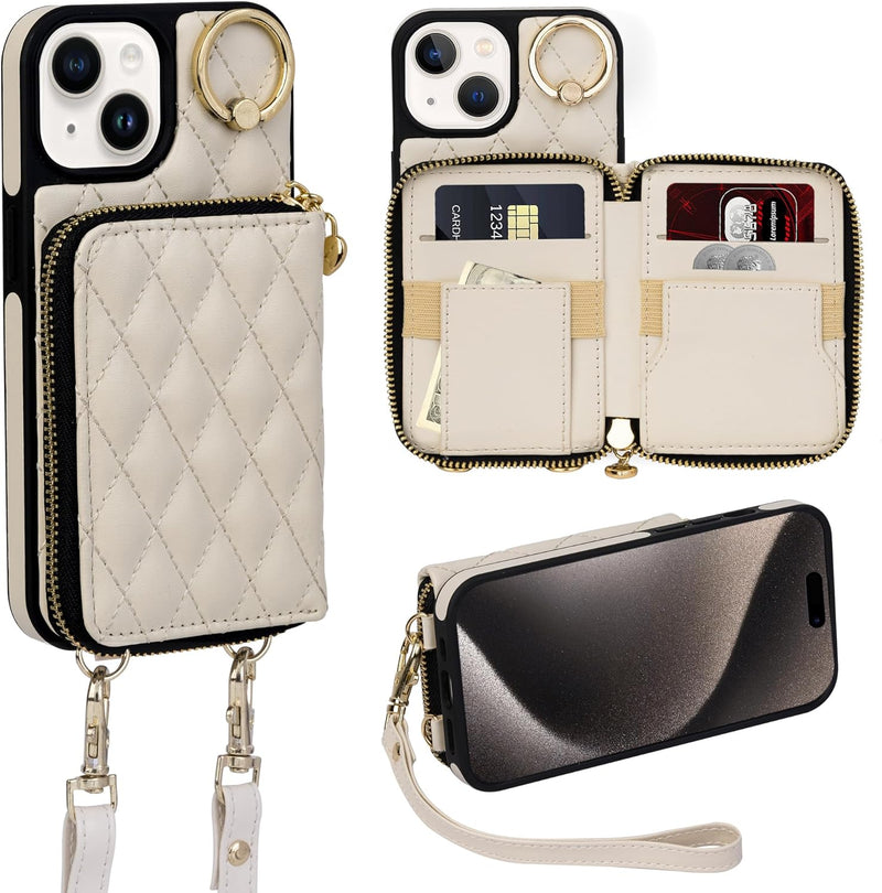 iPhone 15 Plus 6.7'' Wallet Case Crossbody Zipper Purse RFID Blocking Card Holders - Gorilla Cases