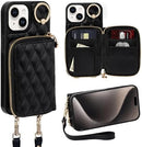 iPhone 15 Plus 6.7'' Wallet Case Crossbody Zipper Purse RFID Blocking Card Holders