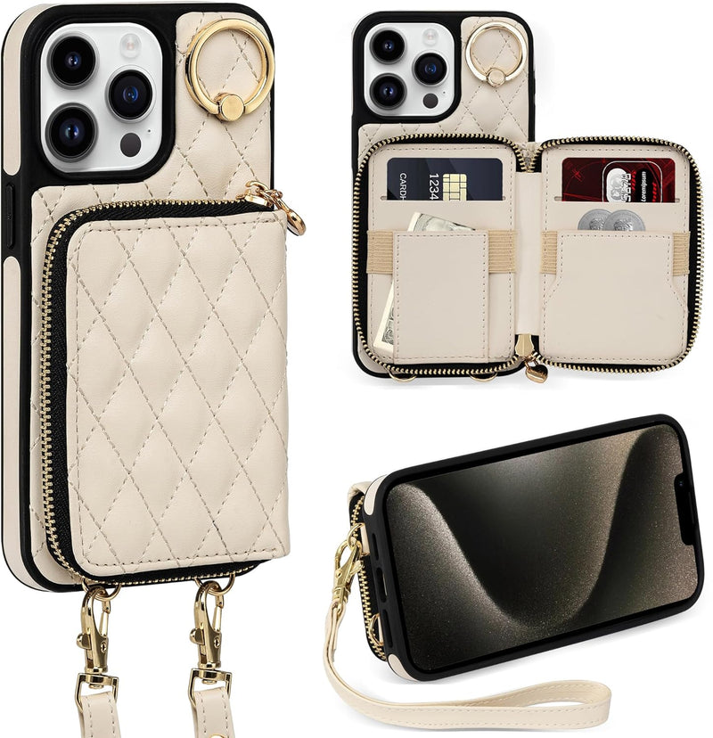 iPhone 15 Plus 6.7'' Wallet Case Crossbody Zipper Purse RFID Blocking Card Holders - Gorilla Cases