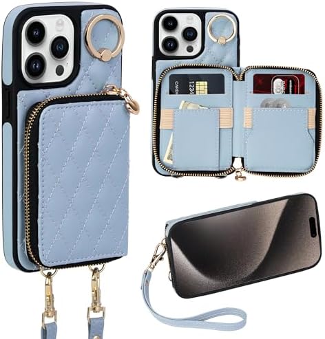 iPhone 15 Plus 6.7'' Wallet Case Crossbody Zipper Purse RFID Blocking Card Holders - Gorilla Cases