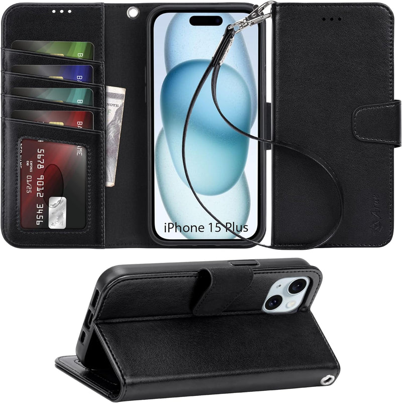 iPhone 15 Plus Case Card Holder Wrist Strap Wallet Flip Cover - Gorilla Cases