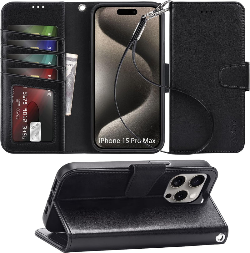 iPhone 15 Plus Case Card Holder Wrist Strap Wallet Flip Cover - Gorilla Cases