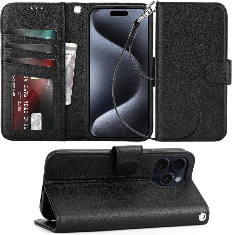 iPhone 15 Plus Case Card Holder Wrist Strap Wallet Flip Cover - Gorilla Cases