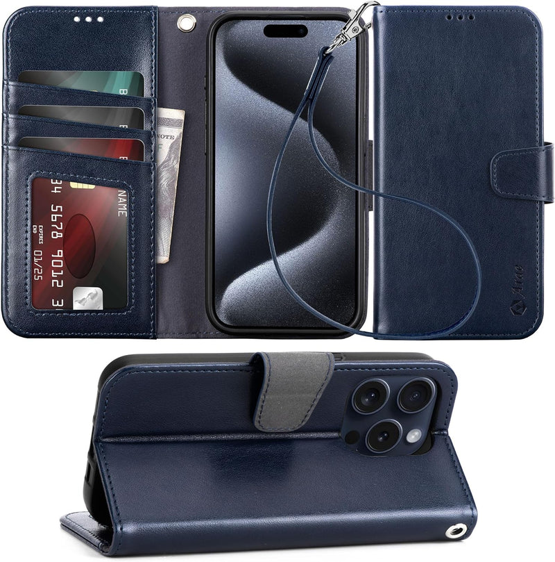 iPhone 15 Plus Case Card Holder Wrist Strap Wallet Flip Cover - Gorilla Cases