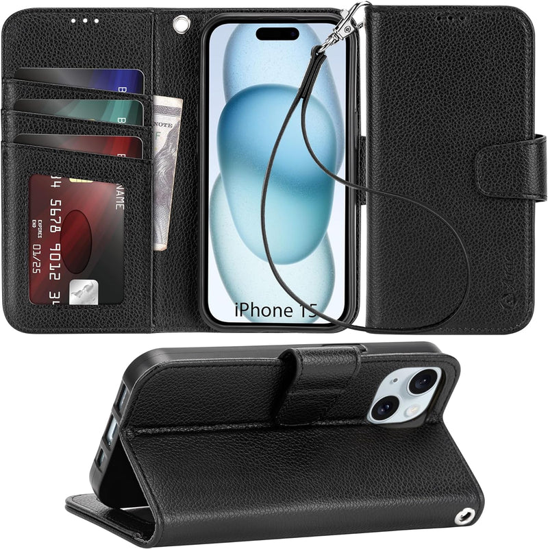 iPhone 15 Plus Case Card Holder Wrist Strap Wallet Flip Cover - Gorilla Cases