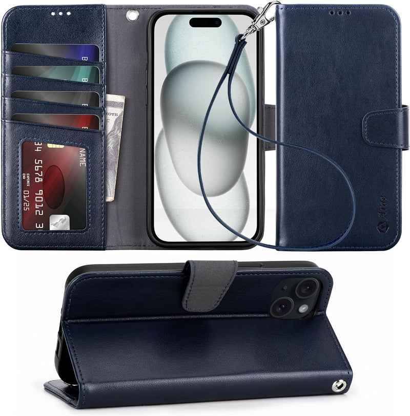 iPhone 15 Plus Case Card Holder Wrist Strap Wallet Flip Cover - Gorilla Cases