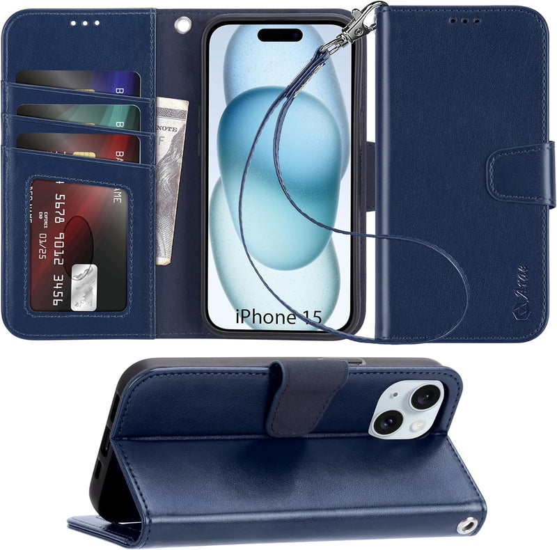 iPhone 15 Plus Case Card Holder Wrist Strap Wallet Flip Cover - Gorilla Cases