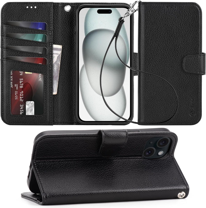 iPhone 15 Plus Case Card Holder Wrist Strap Wallet Flip Cover - Gorilla Cases