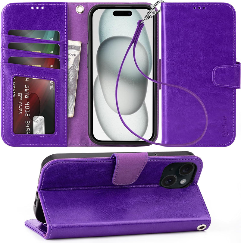 iPhone 15 Plus Case Card Holder Wrist Strap Wallet Flip Cover - Gorilla Cases