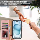 iPhone 15 Plus Case Card Holder Wrist Strap Wallet Flip Cover