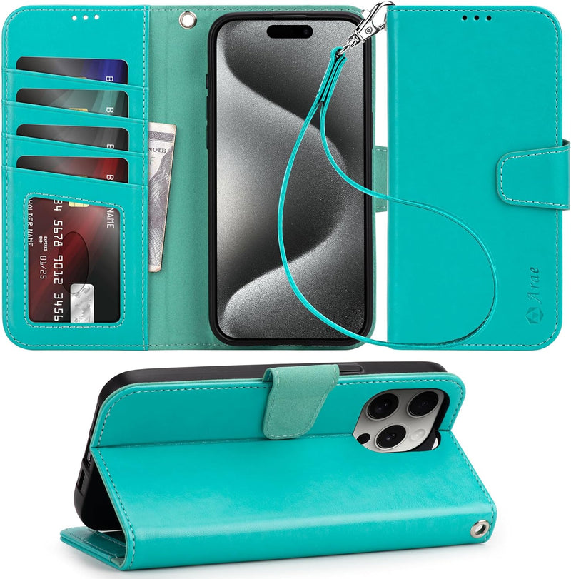 iPhone 15 Plus Case Card Holder Wrist Strap Wallet Flip Cover - Gorilla Cases